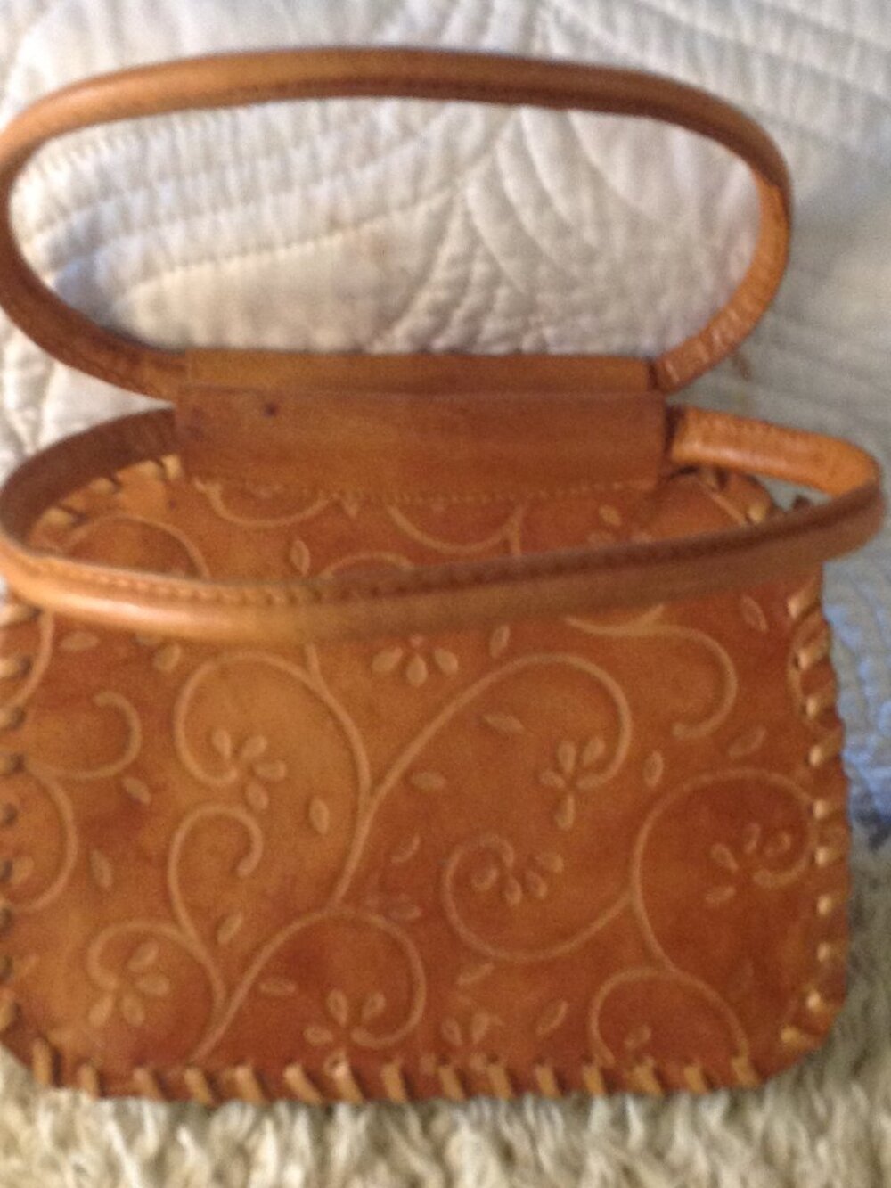 VTG 90's Small Leather Tooled Oaxaca Handstitched purse Unlined Mexican purse